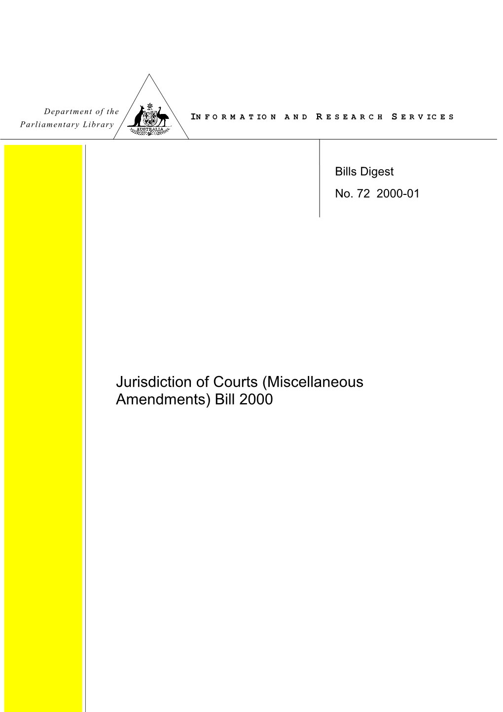 (Miscellaneous Amendments) Bill 2000 ISSN 1328-8091