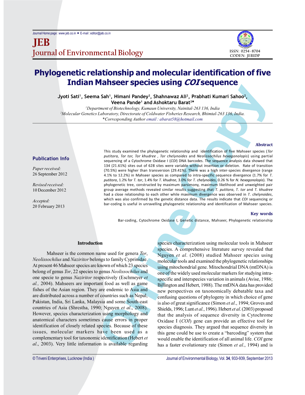 Ph Logenetic Relationship and Molecular Identification of Five