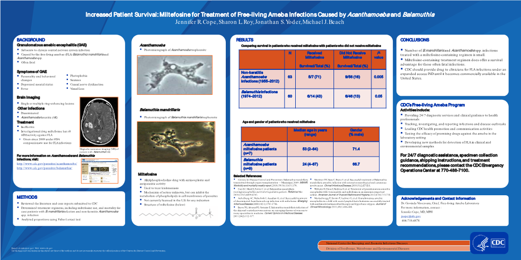 Increased Patient Survival: Miltefosine for Treatment of Free-Living Ameba Infections Caused by Acanthamoeba and Balamuthia Jennifer R