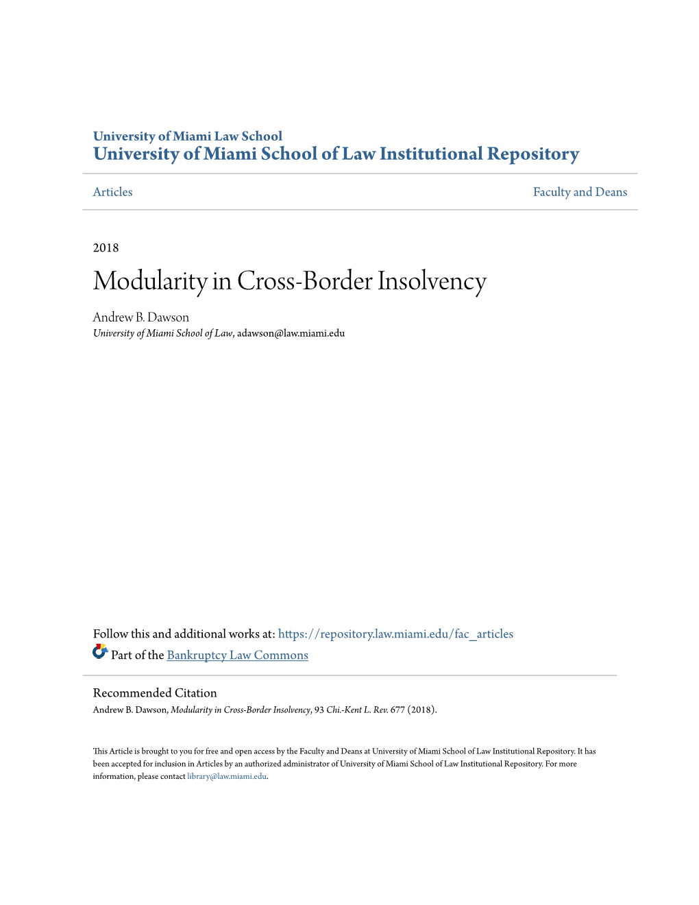 Modularity in Cross-Border Insolvency Andrew B