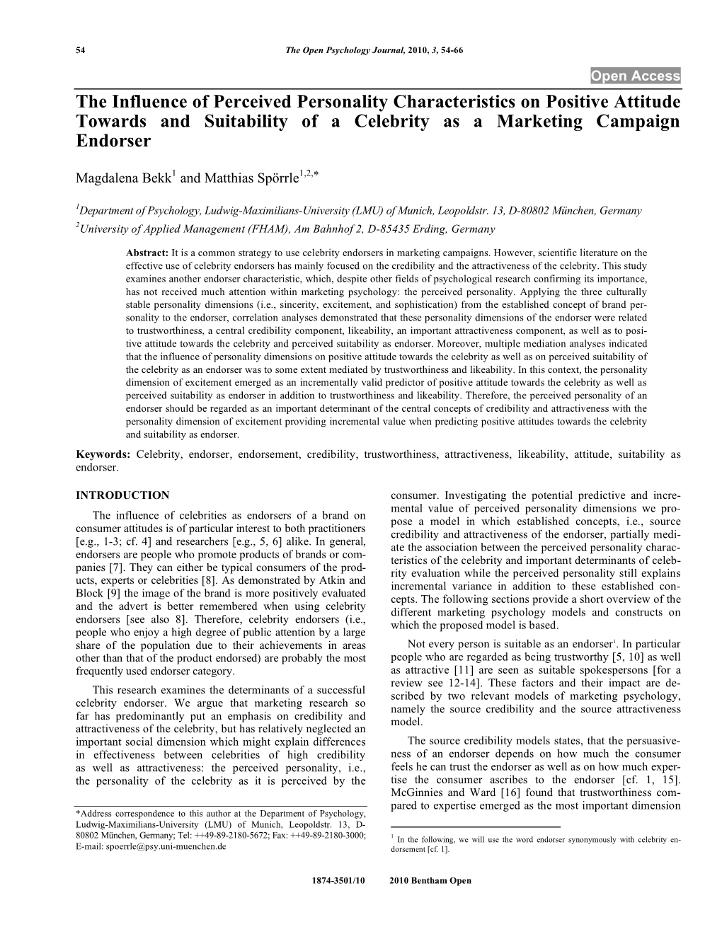 The Influence of Perceived Personality Characteristics on Positive Attitude Towards and Suitability of a Celebrity As a Marketing Campaign Endorser