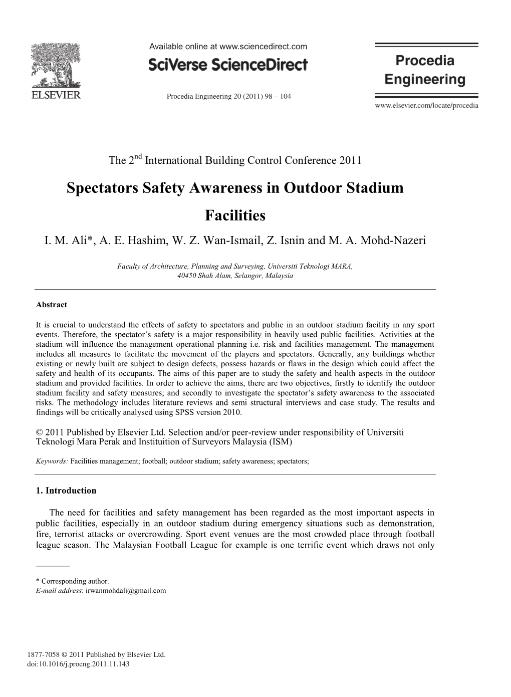 Spectators Safety Awareness in Outdoor Stadium Facilities I