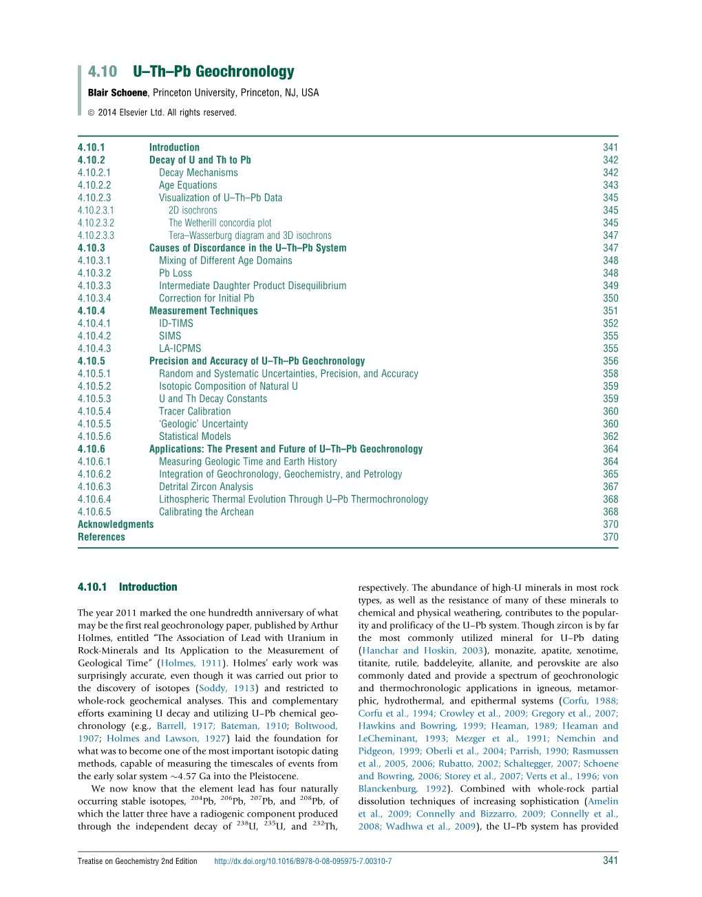 4.10 U–Th–Pb Geochronology Blair Schoene, Princeton University, Princeton, NJ, USA