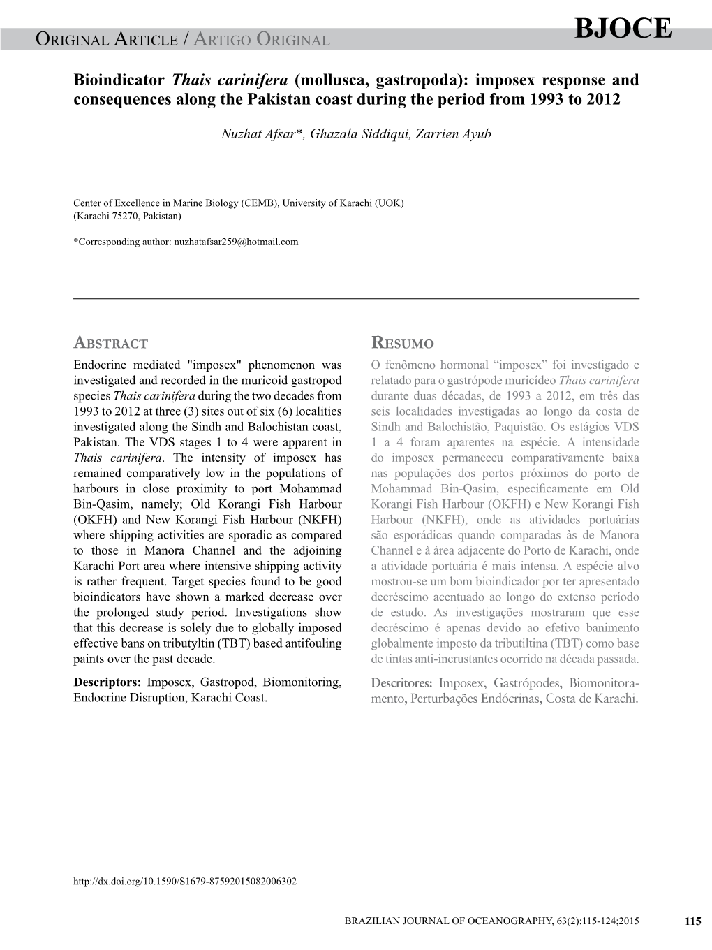 Mollusca, Gastropoda): Imposex Response and Consequences Along the Pakistan Coast During the Period from 1993 to 2012