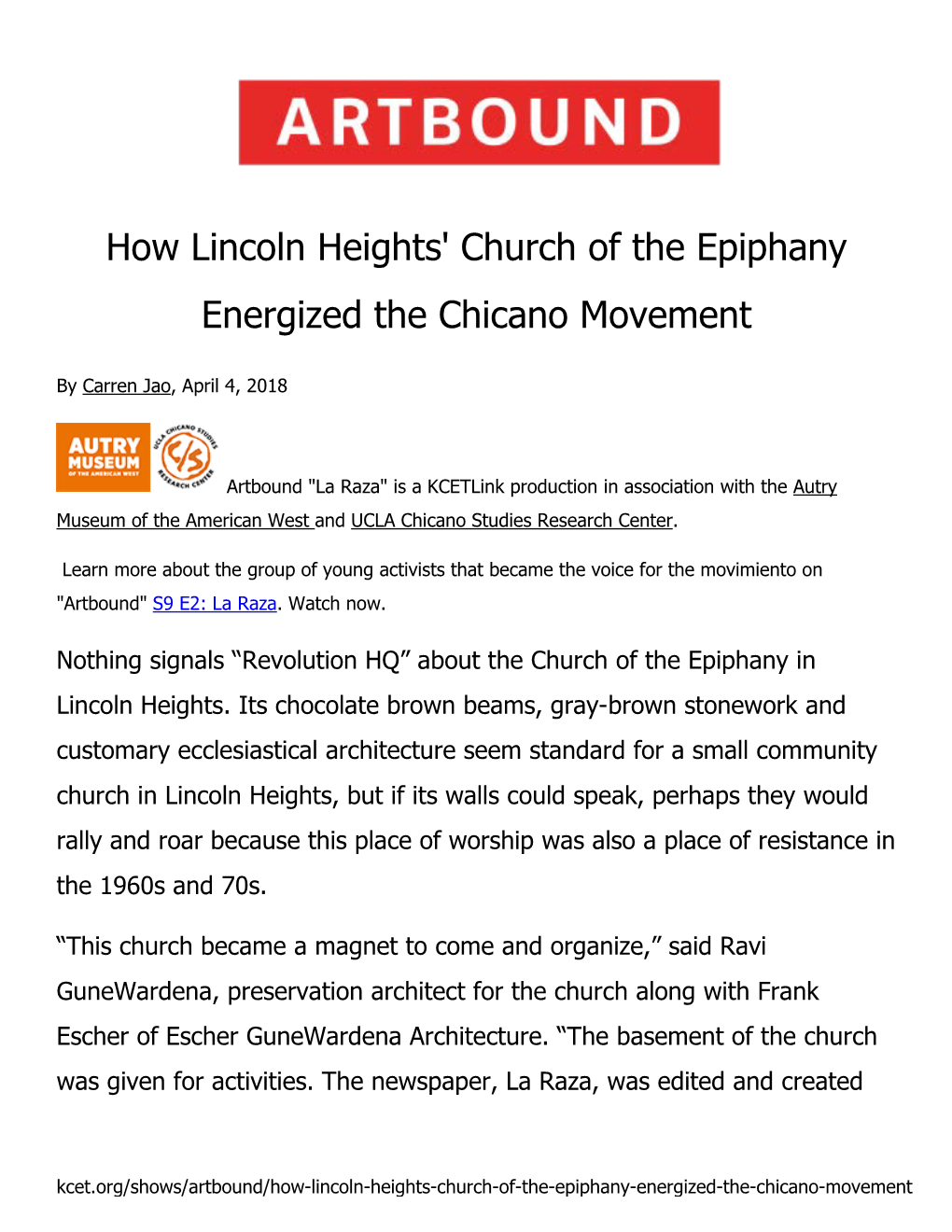 How Lincoln Heights' Church of the Epiphany Energized the Chicano Movement