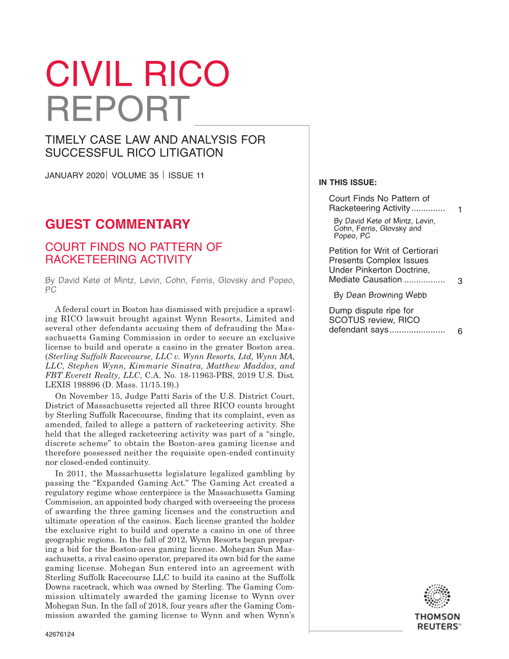 Civil Rico Report Timely Case Law and Analysis for Successful Rico Litigation