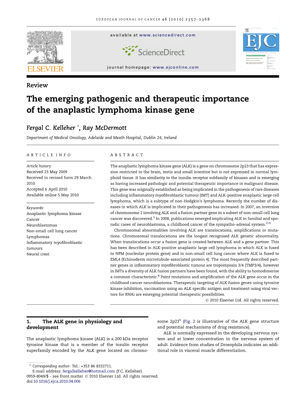 Pathogenic and Therapeutic Importance of ALK Gene