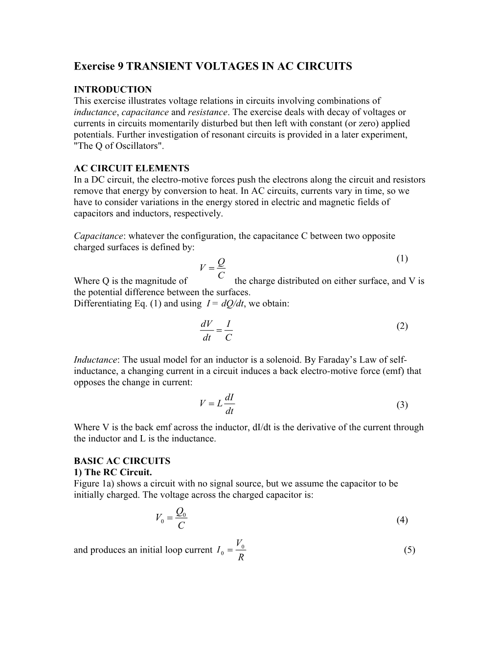 Currents Through Inductances, Capacitances and Resistances s1