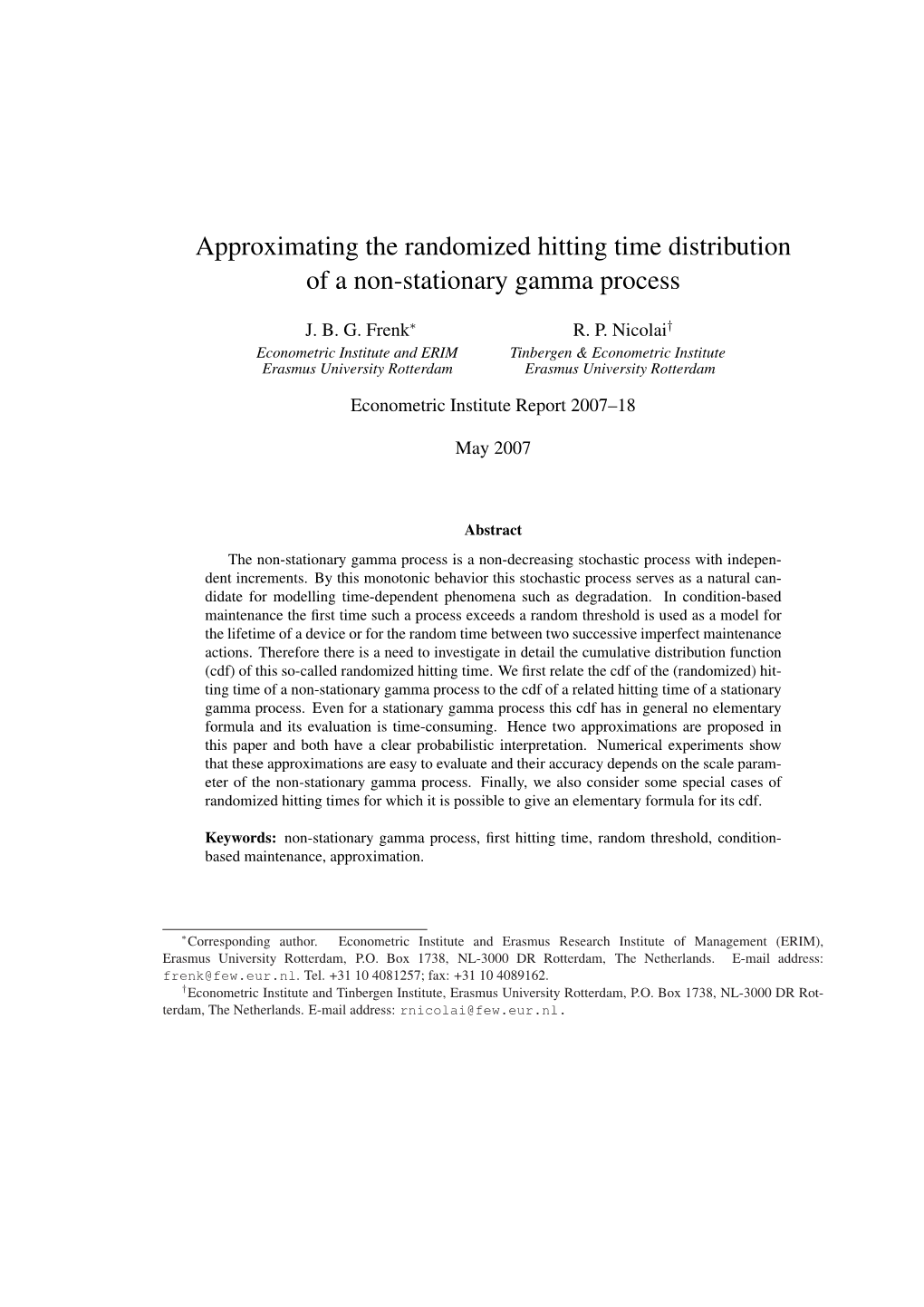 Approximating the Randomized Hitting Time Distribution of a Non-Stationary Gamma Process