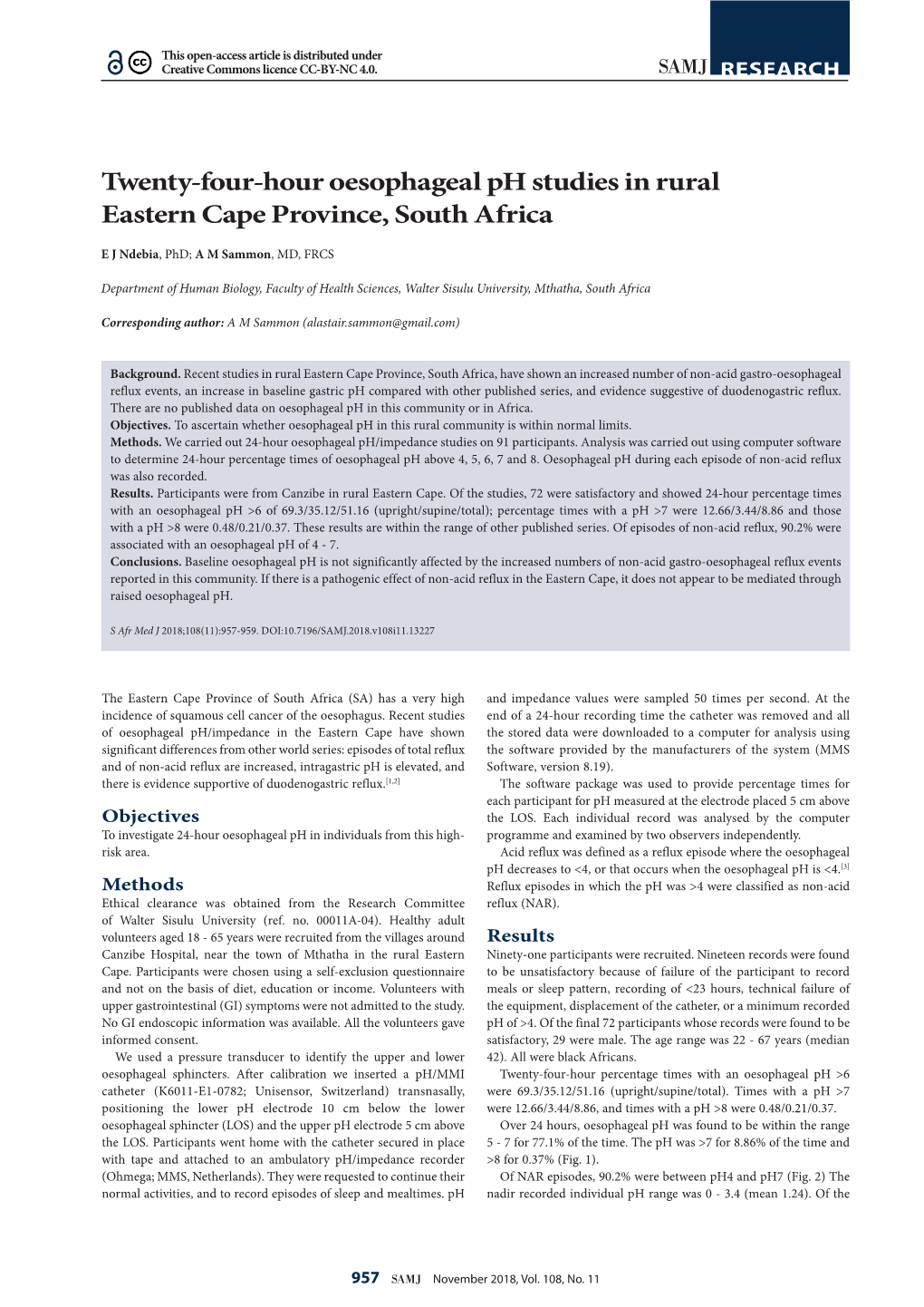 Twenty-Four-Hour Oesophageal Ph Studies in Rural Eastern Cape Province, South Africa