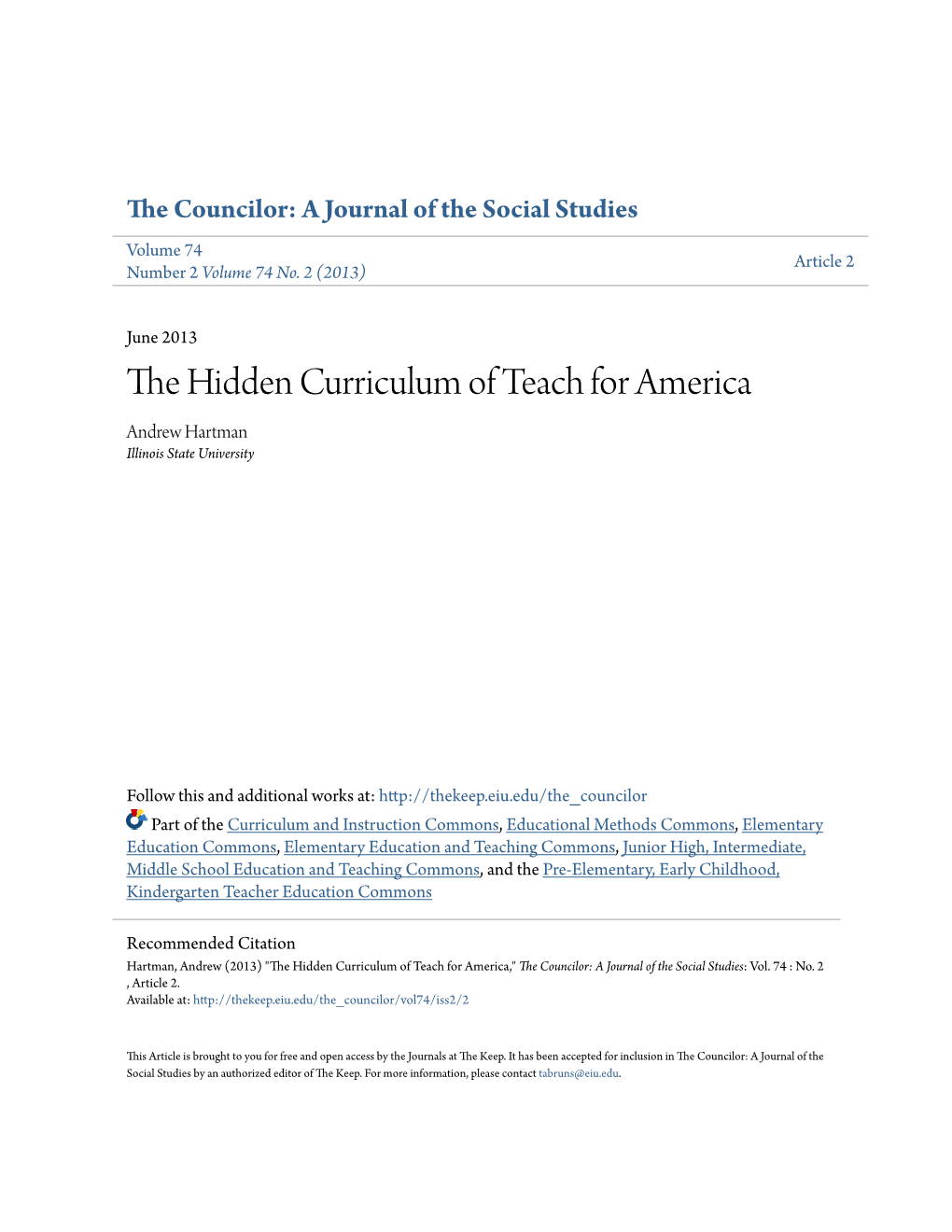 The Hidden Curriculum of Teach for America