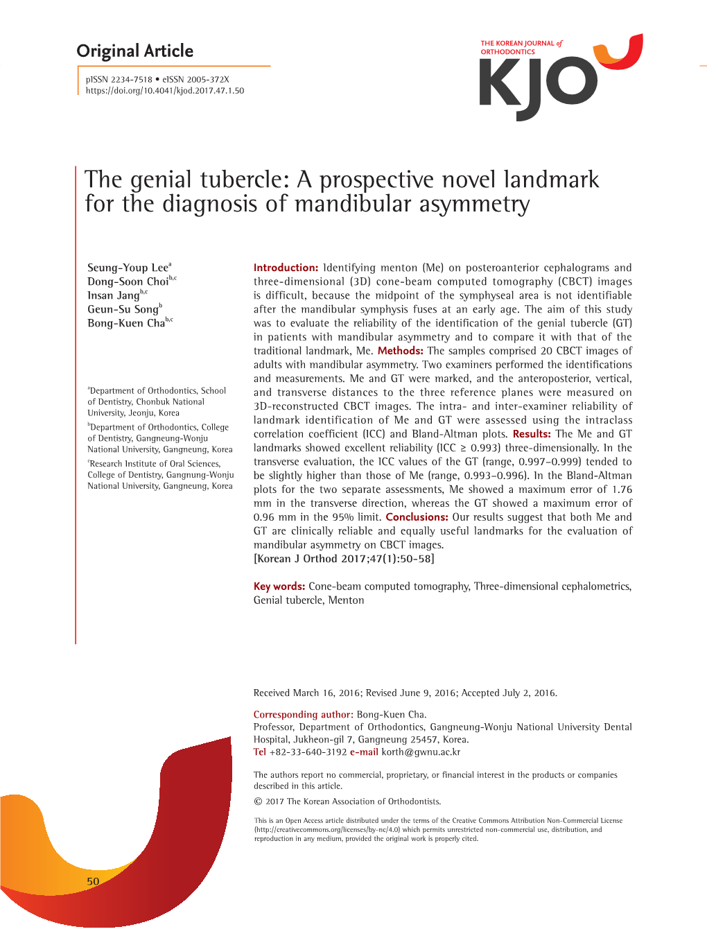 The Genial Tubercle: a Prospective Novel Landmark for the Diagnosis of Mandibular Asymmetry