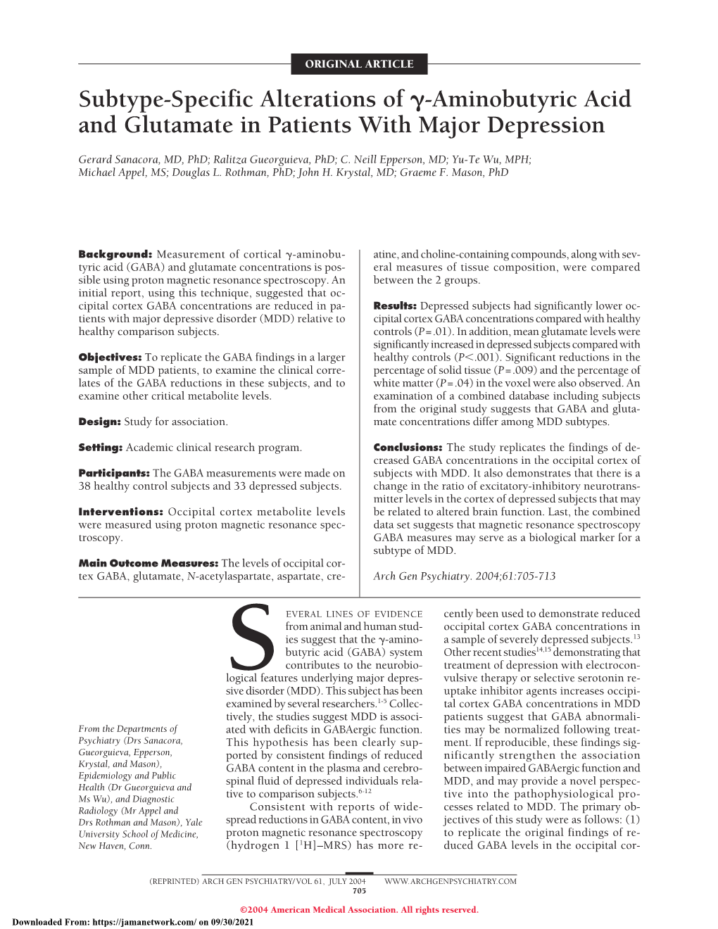 Subtype-Specific Alterations of ␥-Aminobutyric Acid and Glutamate in Patients with Major Depression