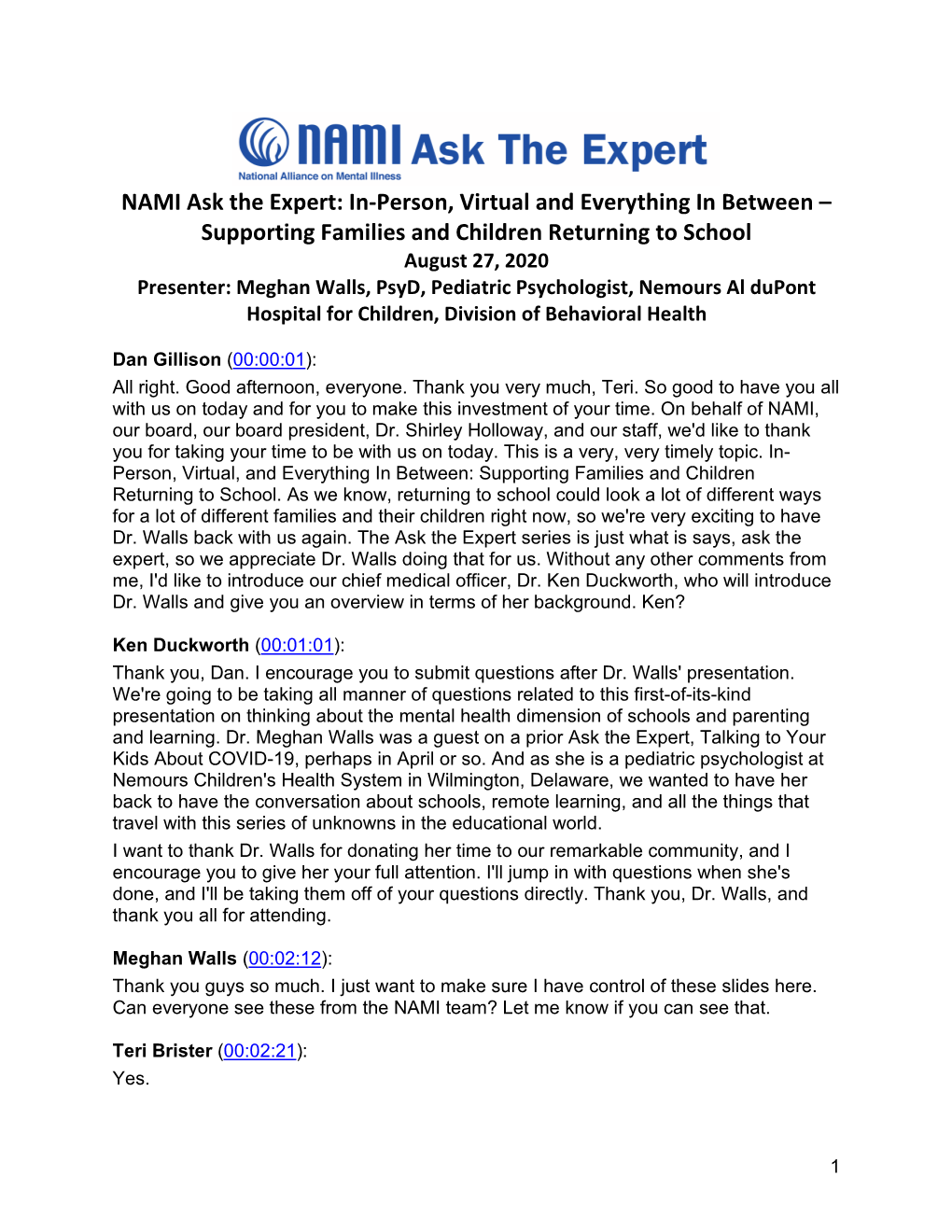 NAMI Ask the Expert: In-Person, Virtual and Everything in Between