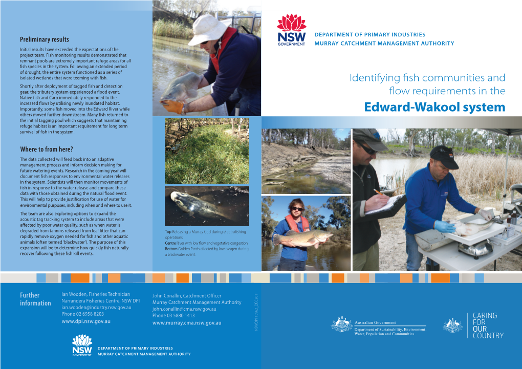 Identifying Fish Communities and Flow Requirements in the Edward-Wakool System. a Brochure for General Distribution. NSWDPI 1096