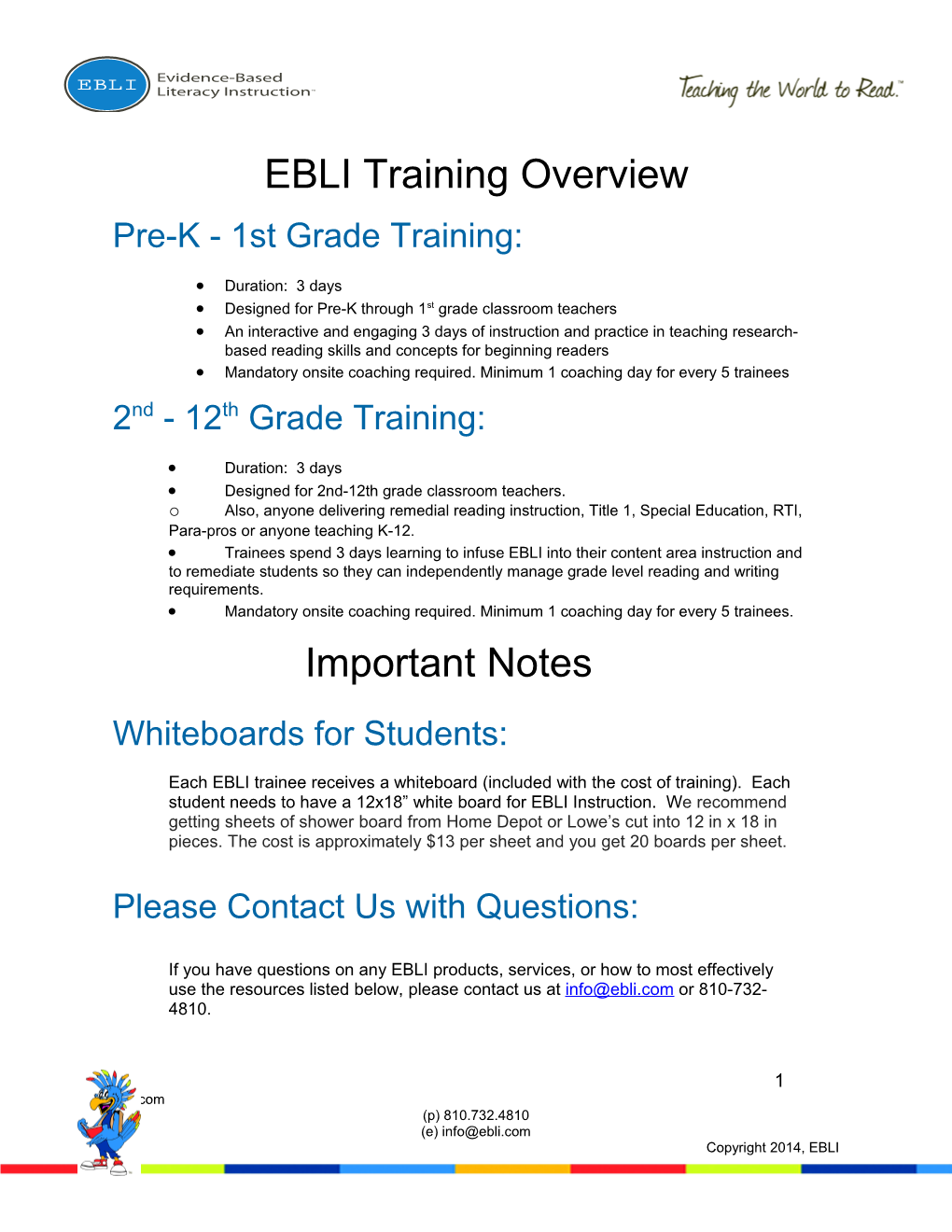 EBLI Training Overview