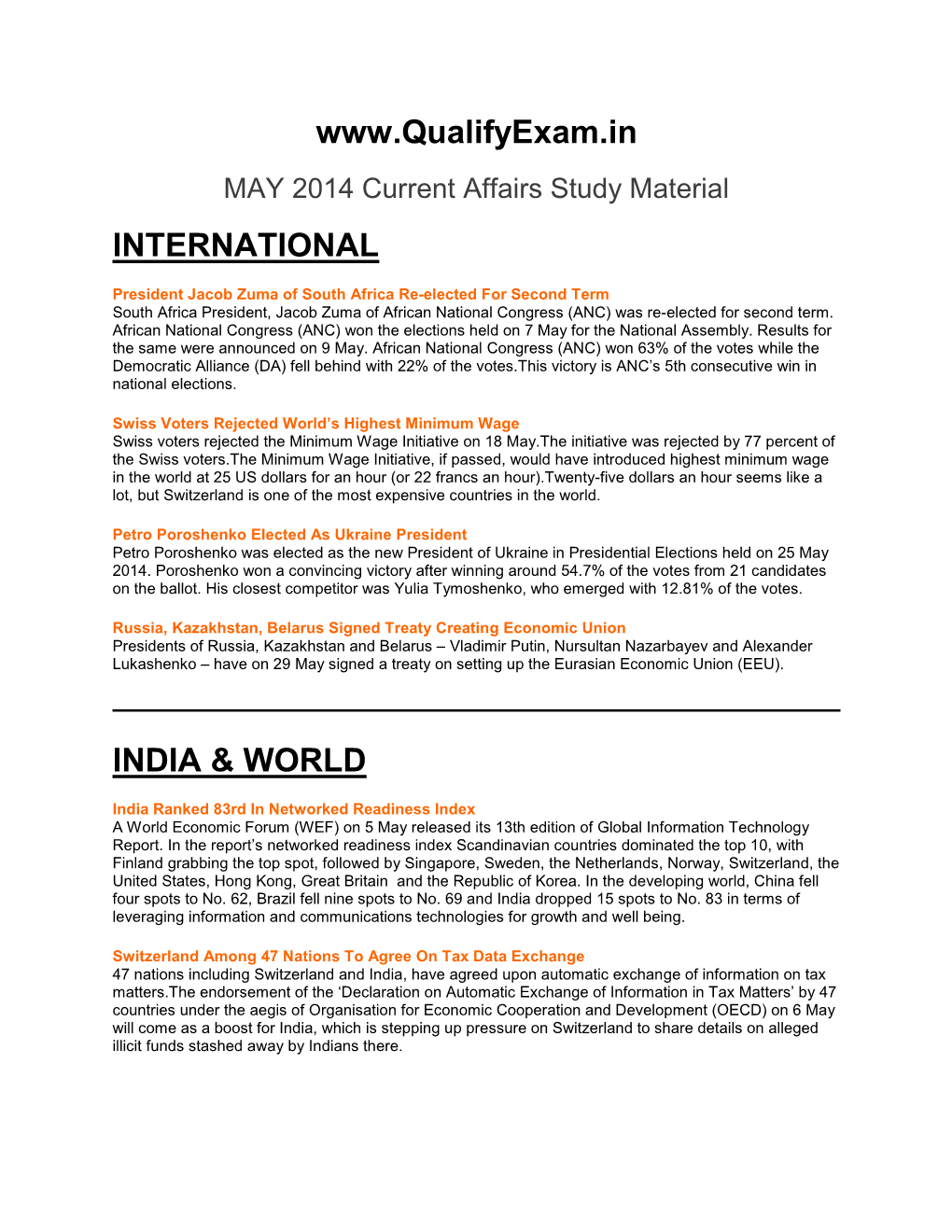 Download May 2014 Current Affair Study Material