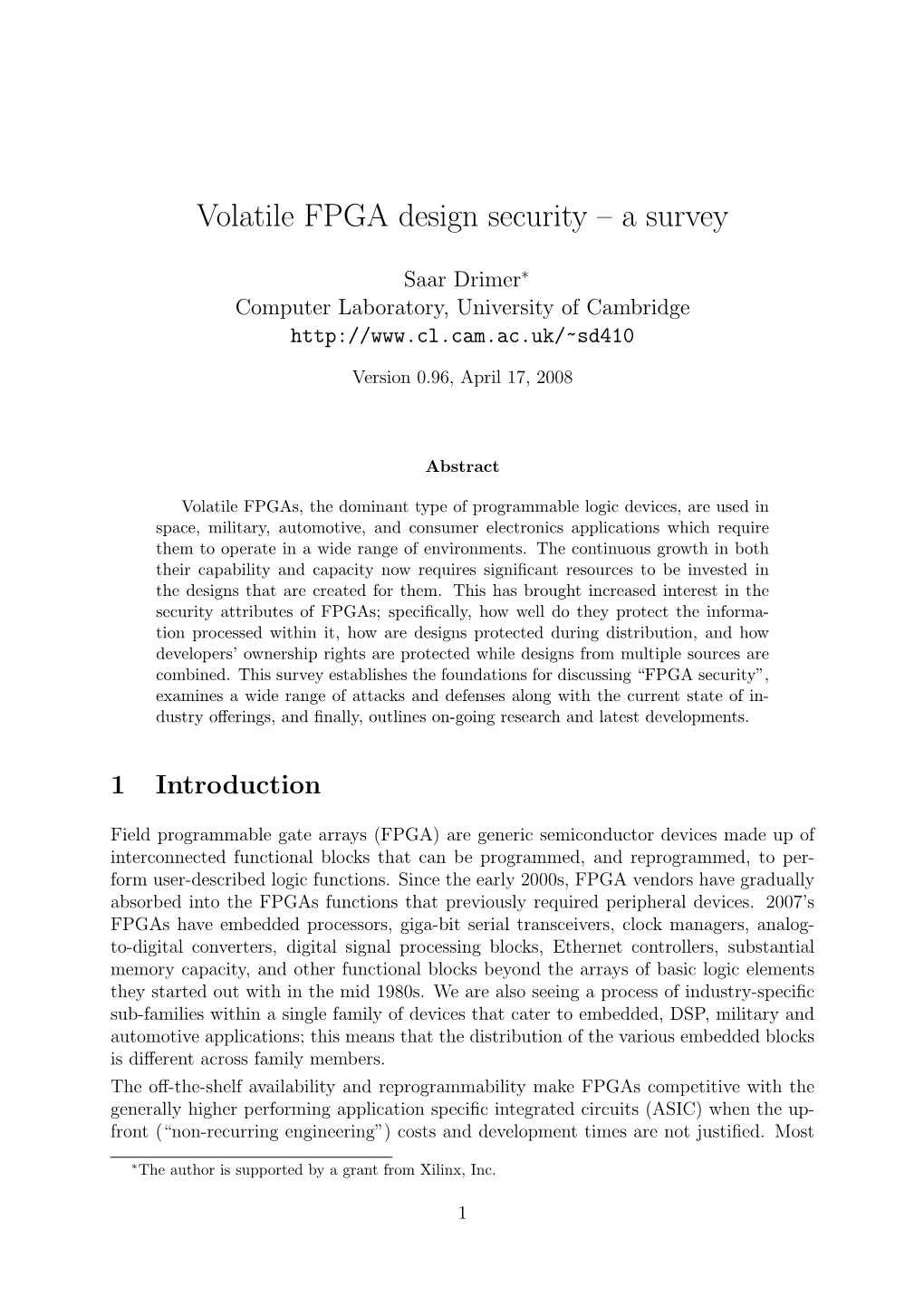 Volatile FPGA Design Security – a Survey