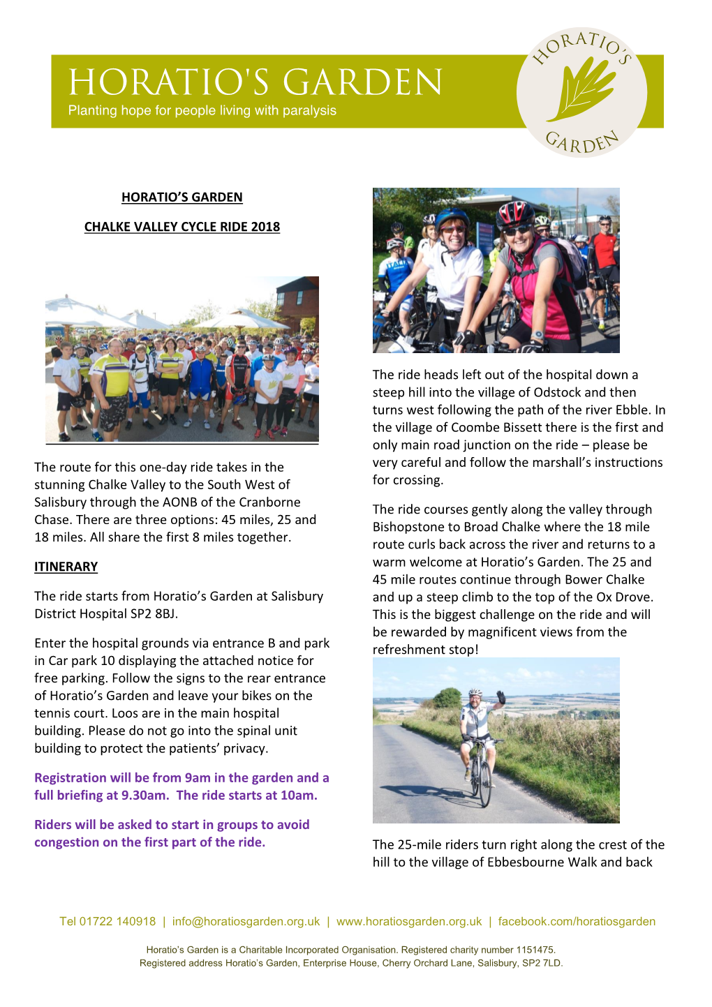 HORATIO's GARDEN CHALKE VALLEY CYCLE RIDE 2018 The