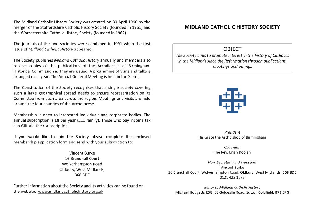 Midland Catholic History Society Object