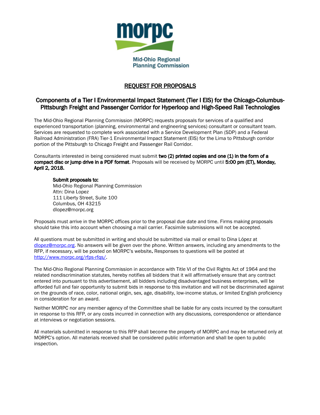 REQUEST for PROPOSALS Components of a Tier I Environmental Impact Statement