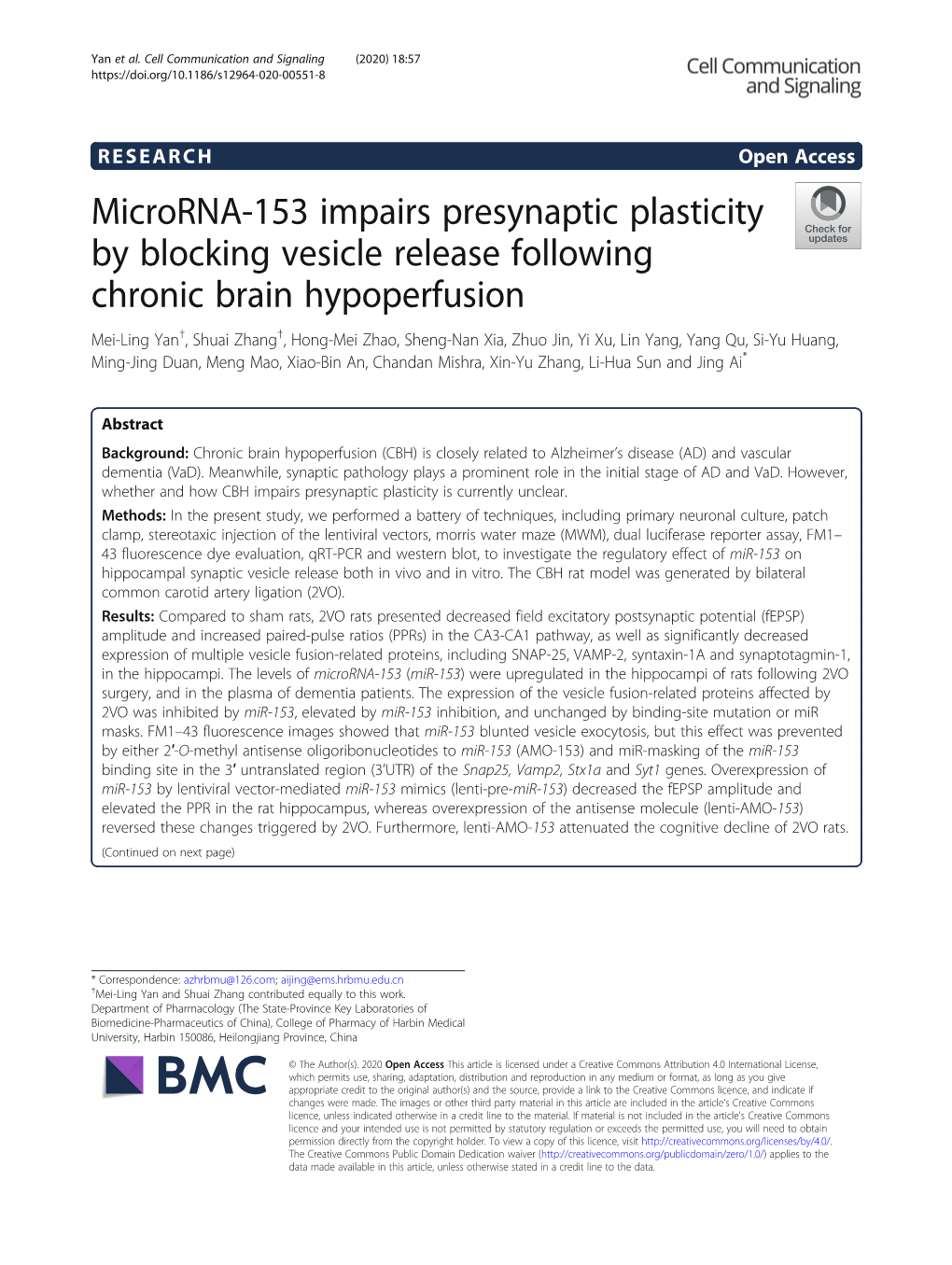 Microrna-153 Impairs Presynaptic Plasticity by Blocking Vesicle