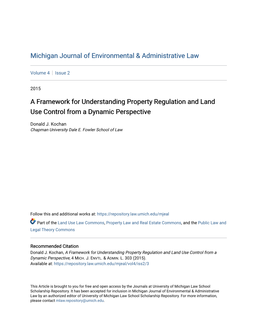 A Framework for Understanding Property Regulation and Land Use Control from a Dynamic Perspective