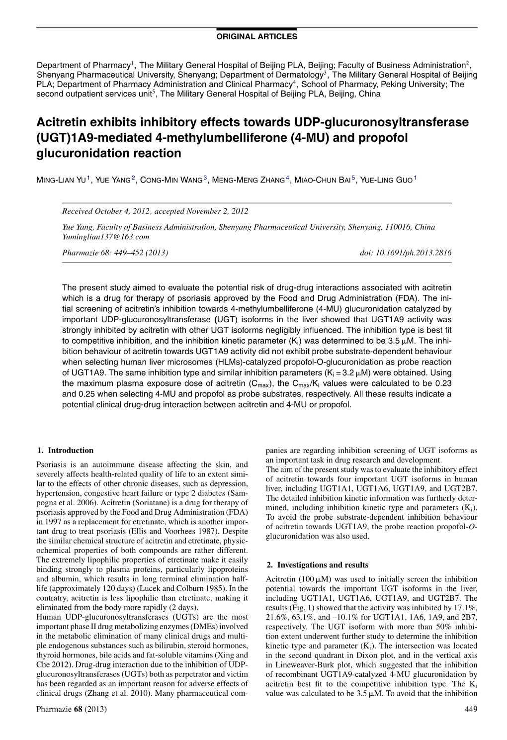 (UGT)1A9-Mediated 4-Methylumbelliferone (4-MU) and Propofol Glucuronidation Reaction