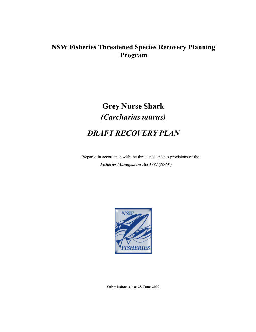 Grey Nurse Shark Draft Recovery Plan Page 3