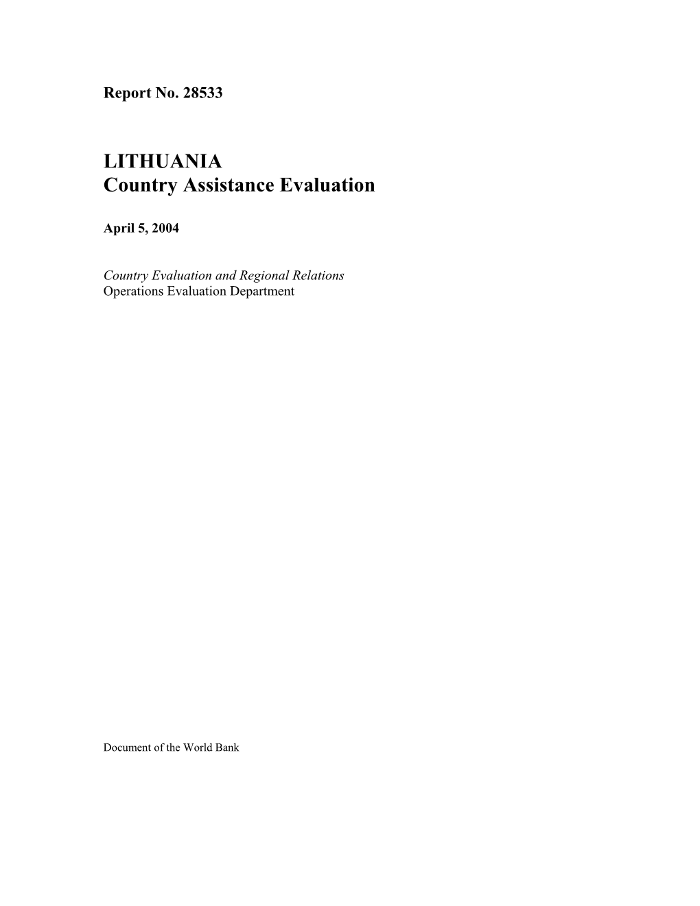 LITHUANIA Country Assistance Evaluation