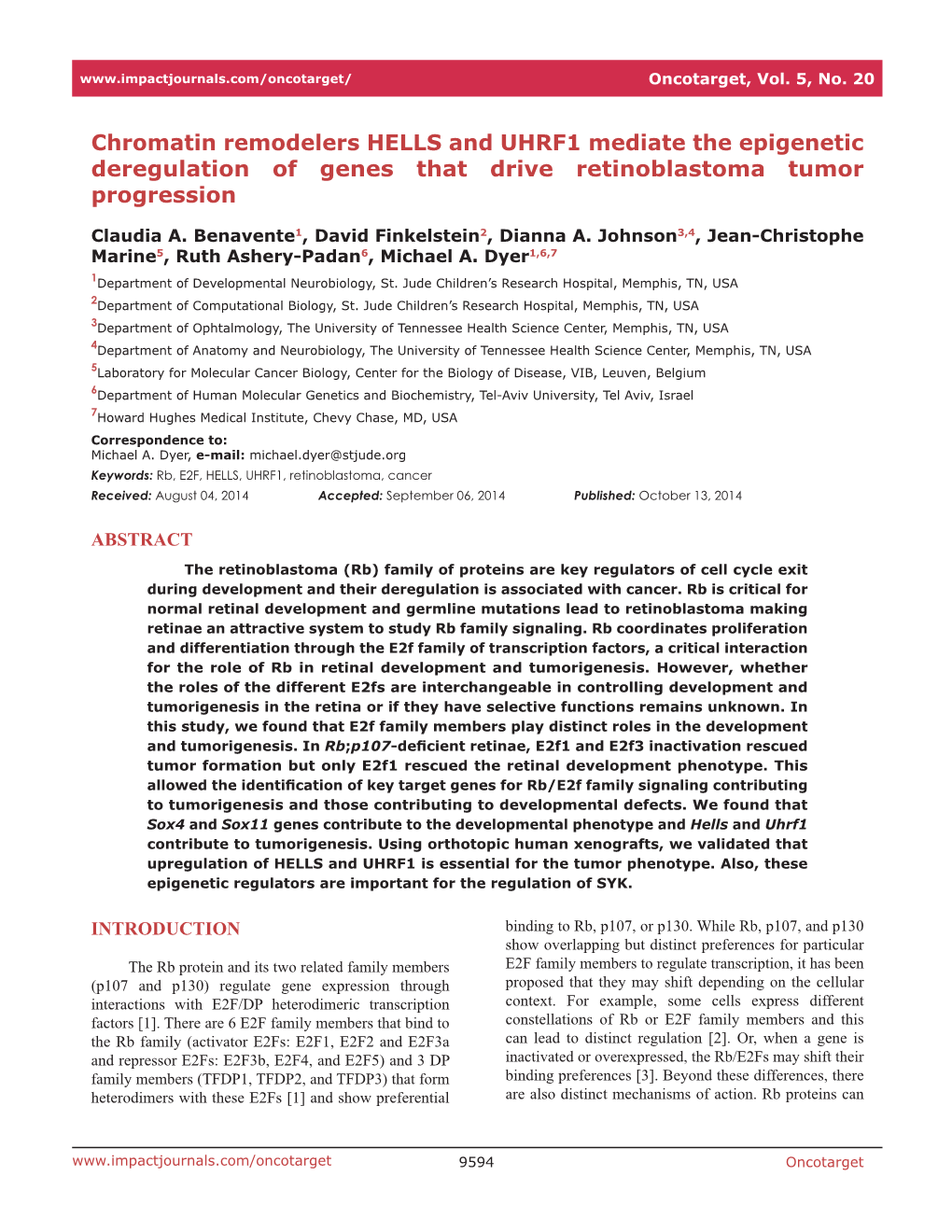 Chromatin Remodelers HELLS and UHRF1 Mediate the Epigenetic Deregulation of Genes That Drive Retinoblastoma Tumor Progression