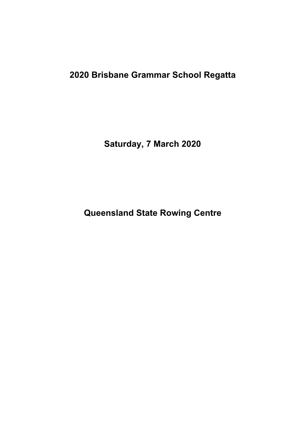 2020 Brisbane Grammar School Regatta