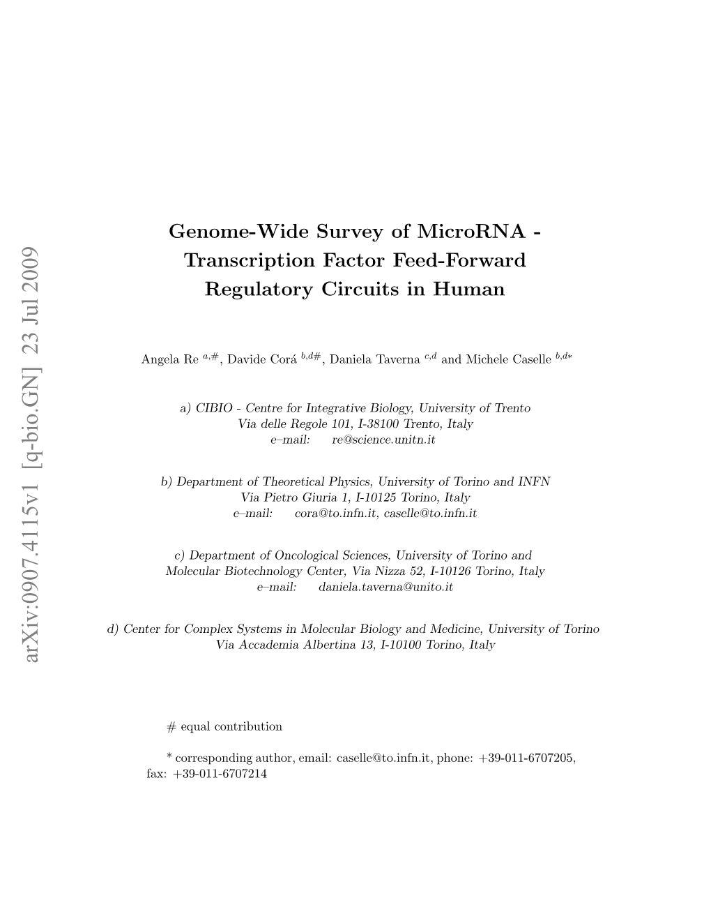 Genome-Wide Survey of Microrna-Transcription Factor