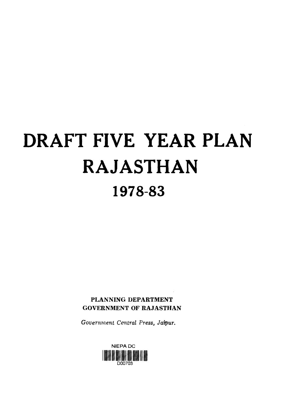 Draft Five Year Plan Rajasthan 1978-83