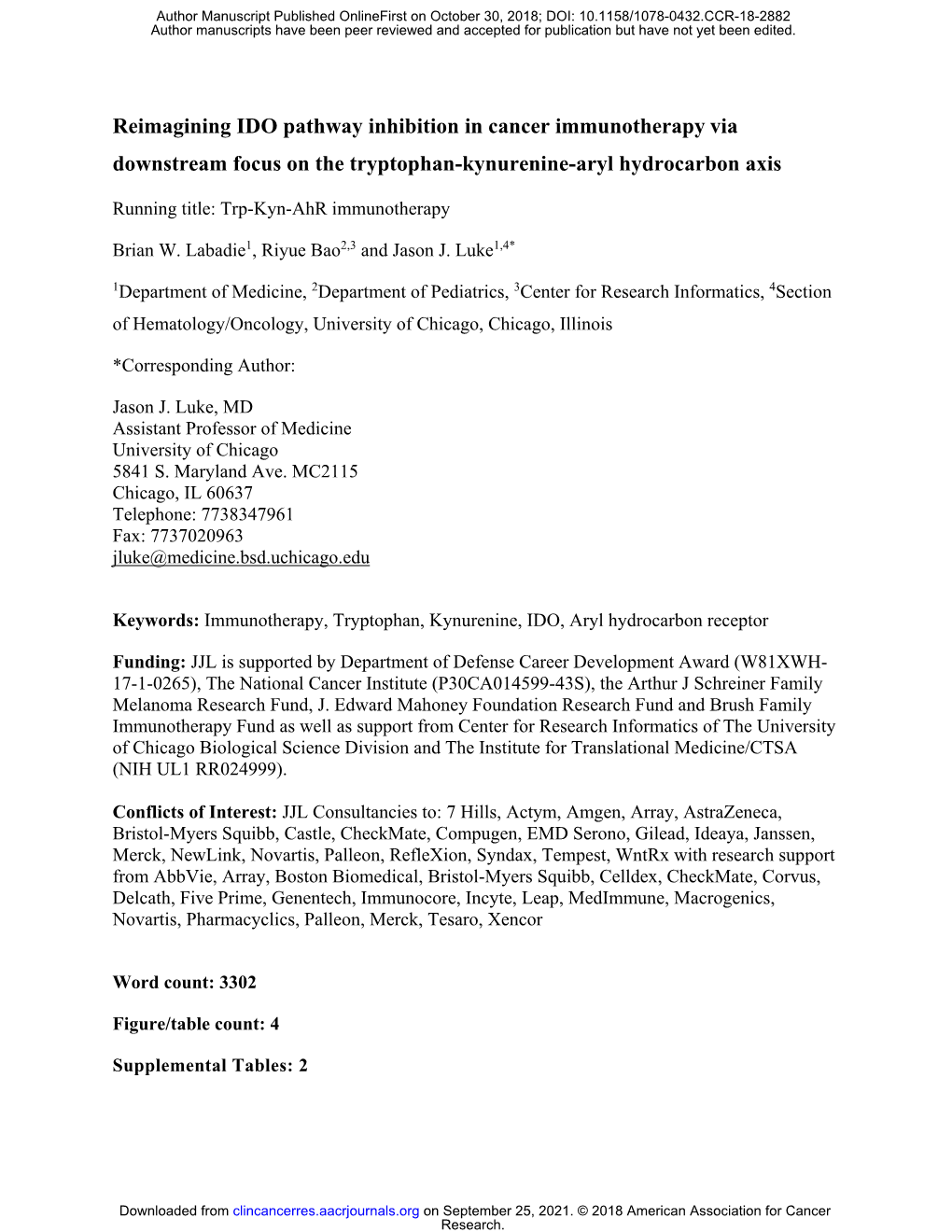 Reimagining IDO Pathway Inhibition in Cancer Immunotherapy Via Downstream Focus on the Tryptophan-Kynurenine-Aryl Hydrocarbon Axis