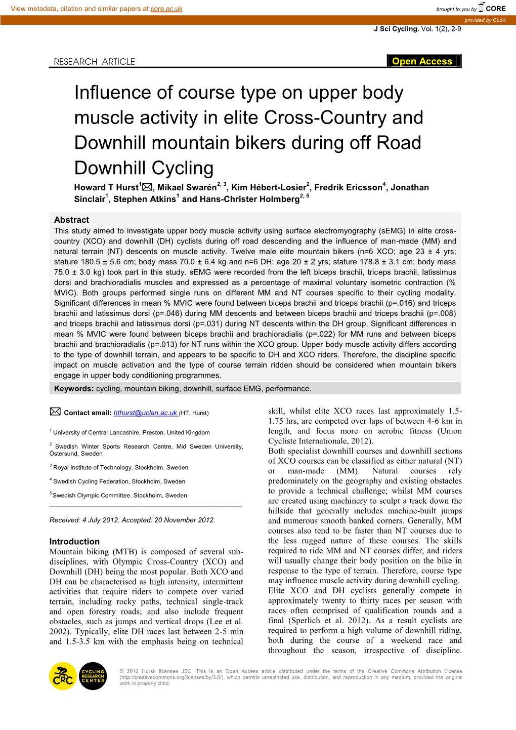Influence of Course Type on Upper Body Muscle Activity in Elite Cross