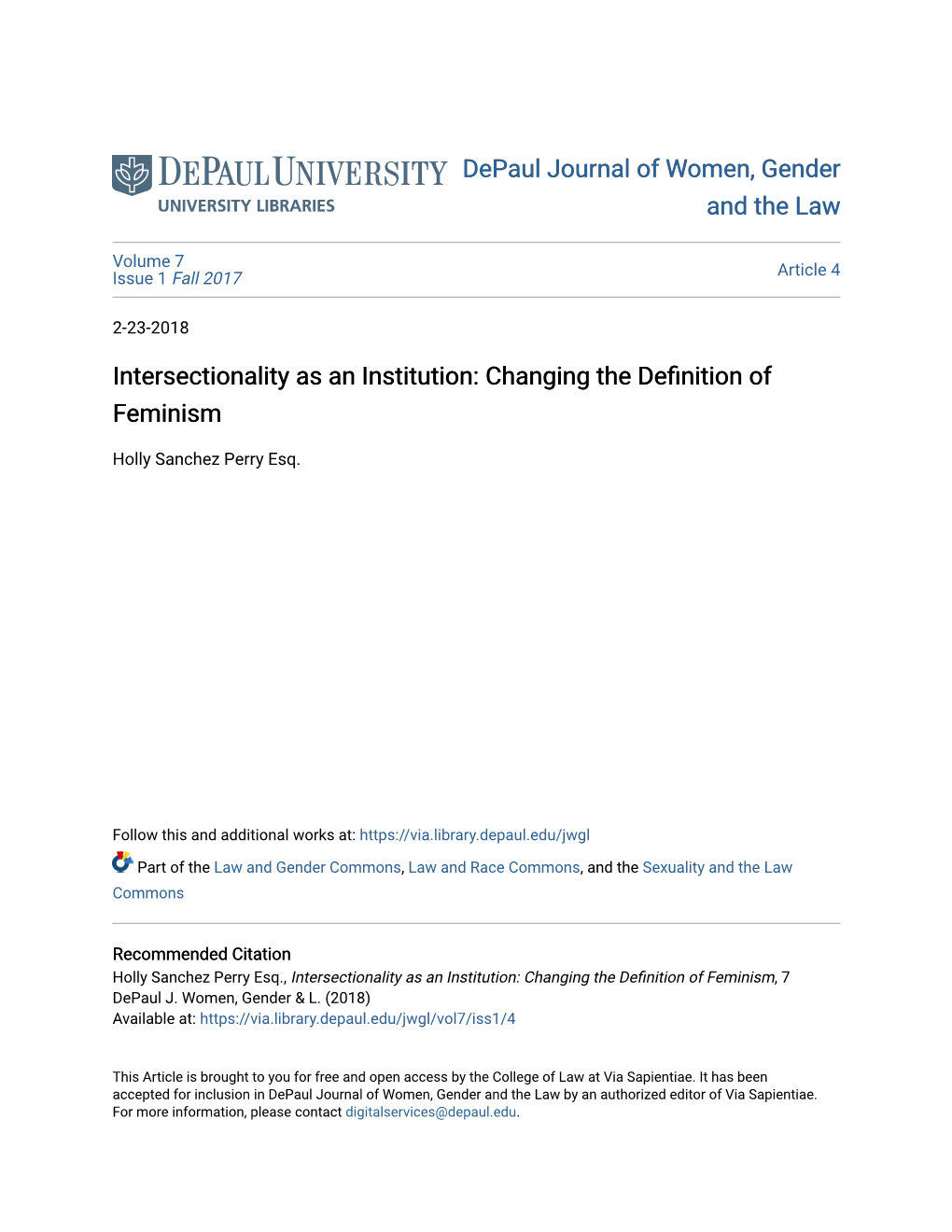 Intersectionality As an Institution: Changing the Definition of Feminism