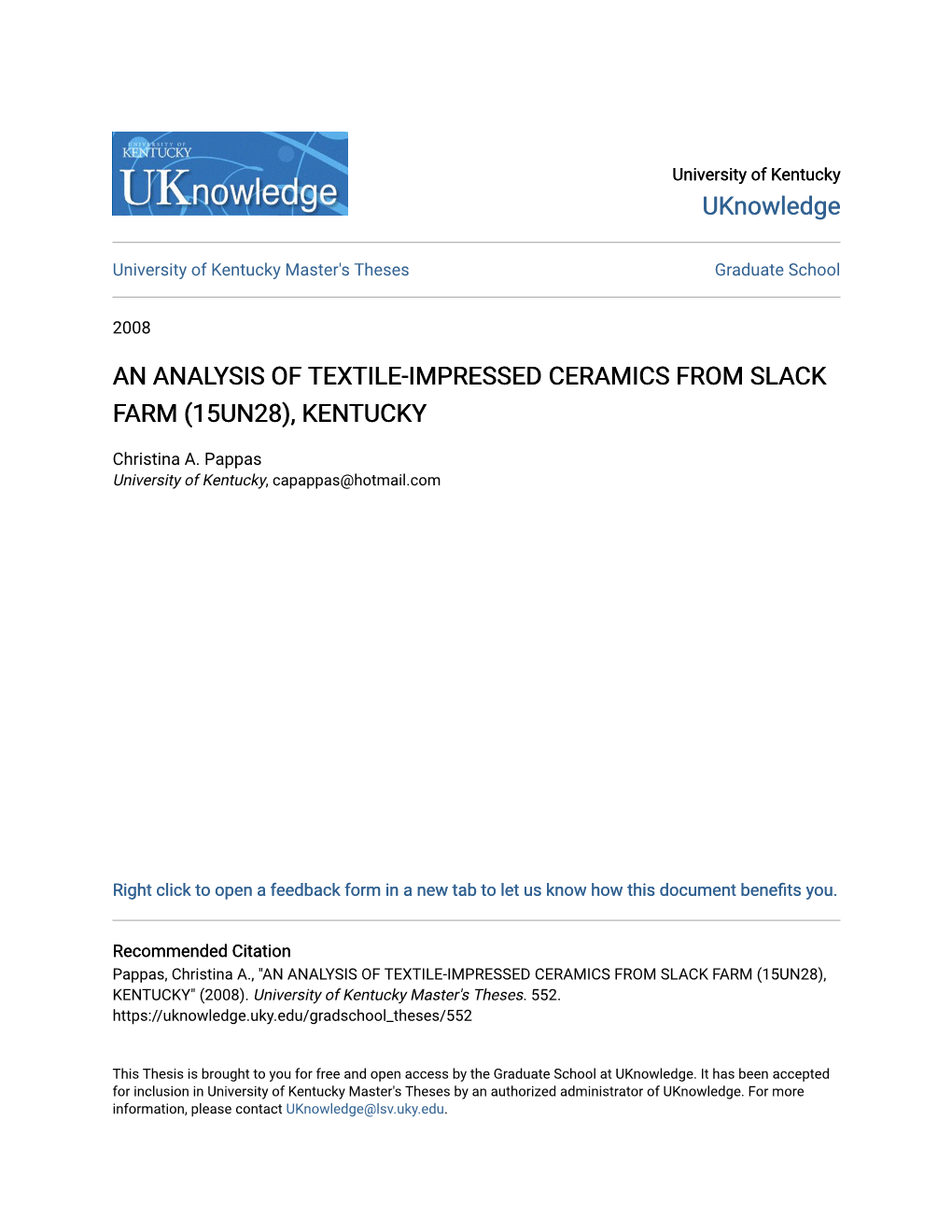 An Analysis of Textile-Impressed Ceramics from Slack Farm (15Un28), Kentucky