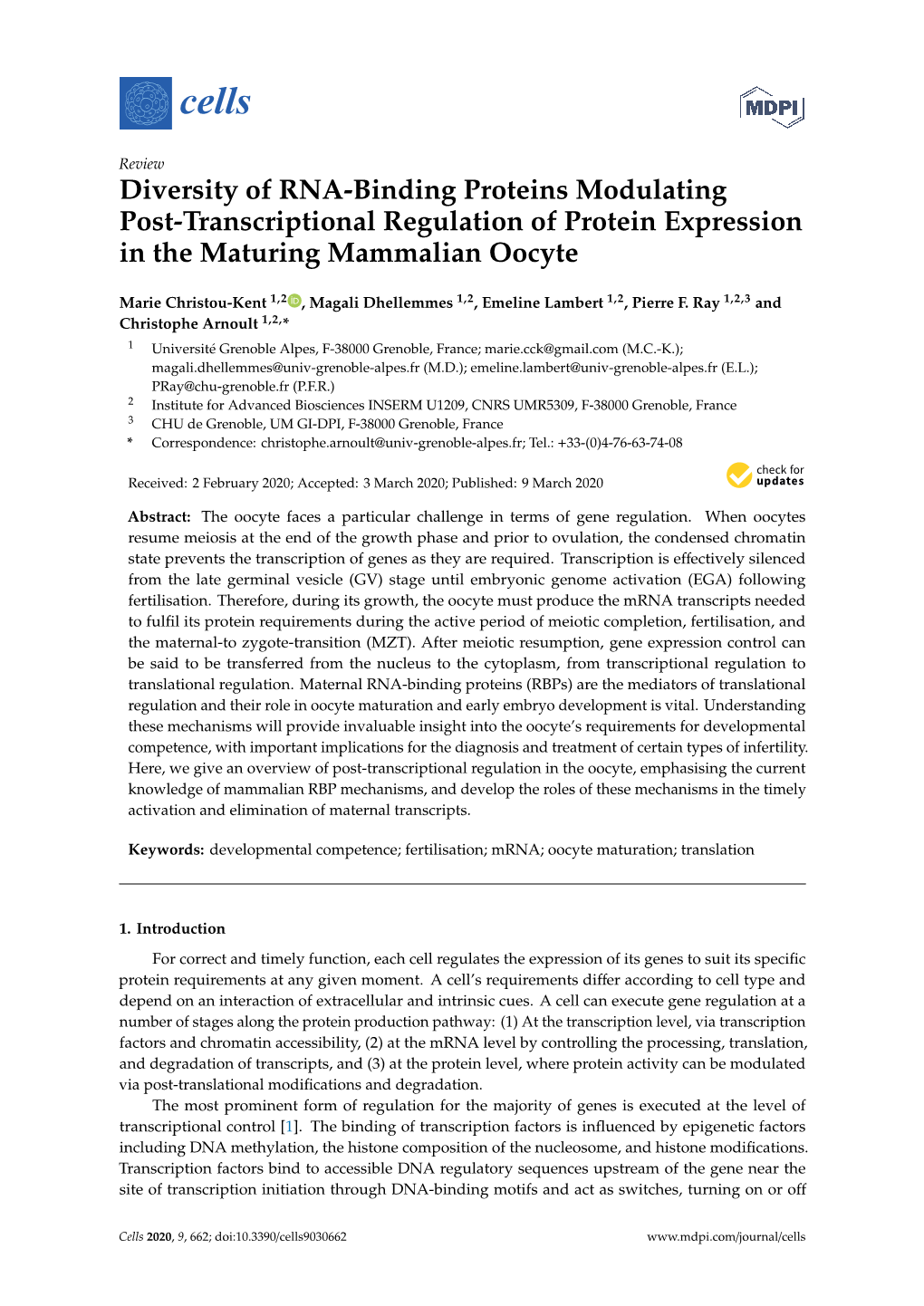 Diversity of RNA-Binding Proteins Modulating Post-Transcriptional Regulation of Protein Expression in the Maturing Mammalian Oocyte