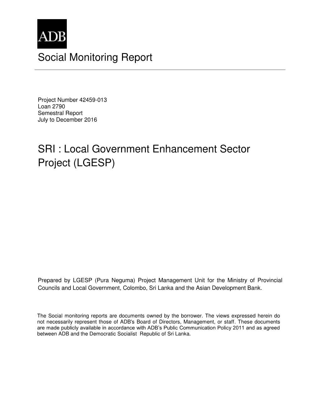 SRI : Local Government Enhancement Sector Project (LGESP)