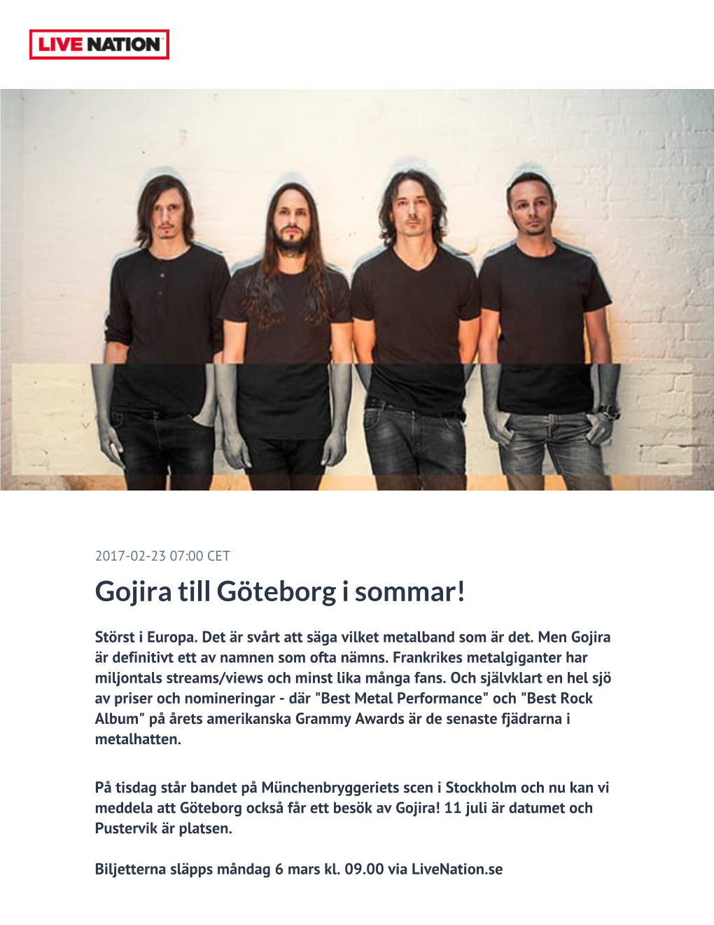 Gojira Till Göteborg I Sommar!