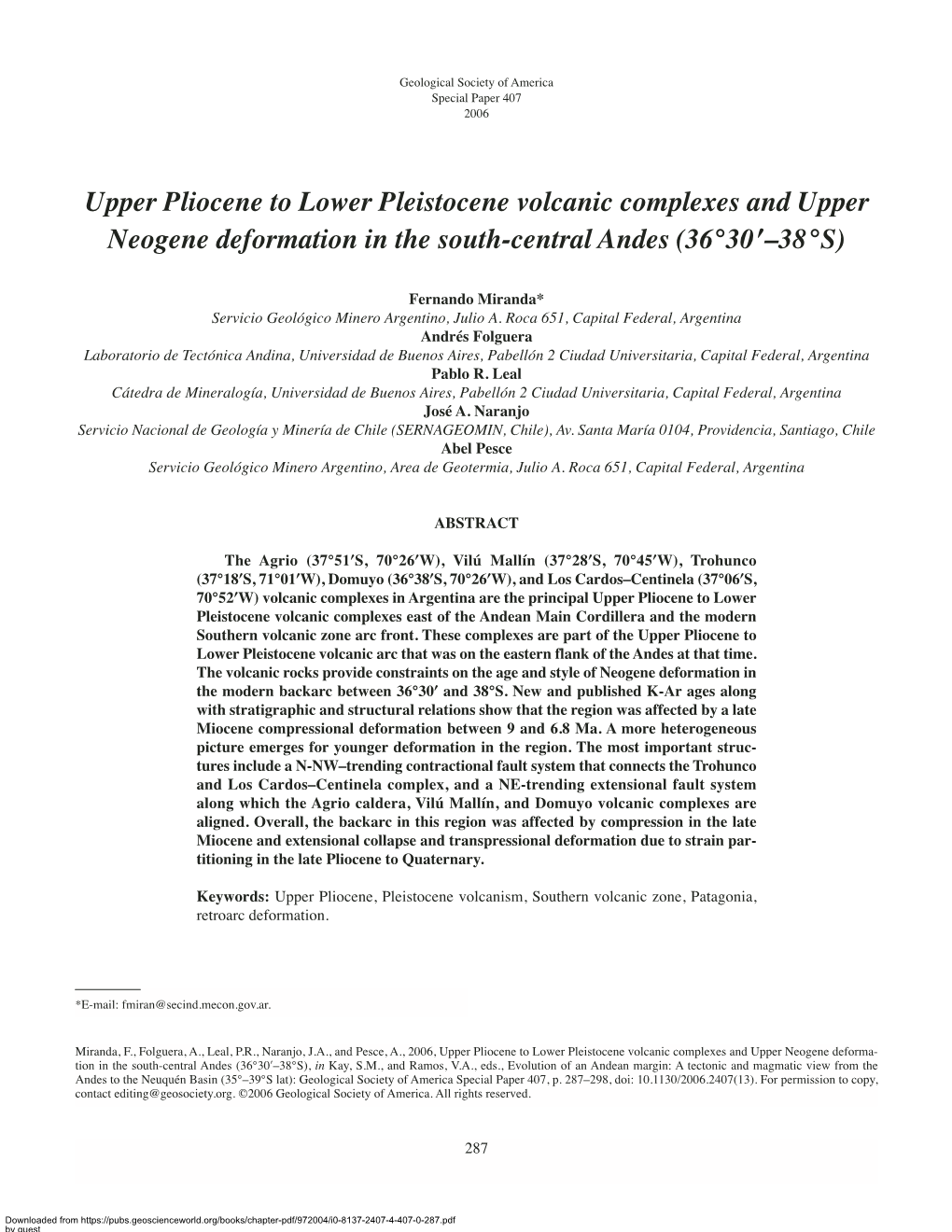 Upper Pliocene to Lower Pleistocene Volcanic Complexes and Upper Neogene Deformation in the South-Central Andes (36°30’–38°S)