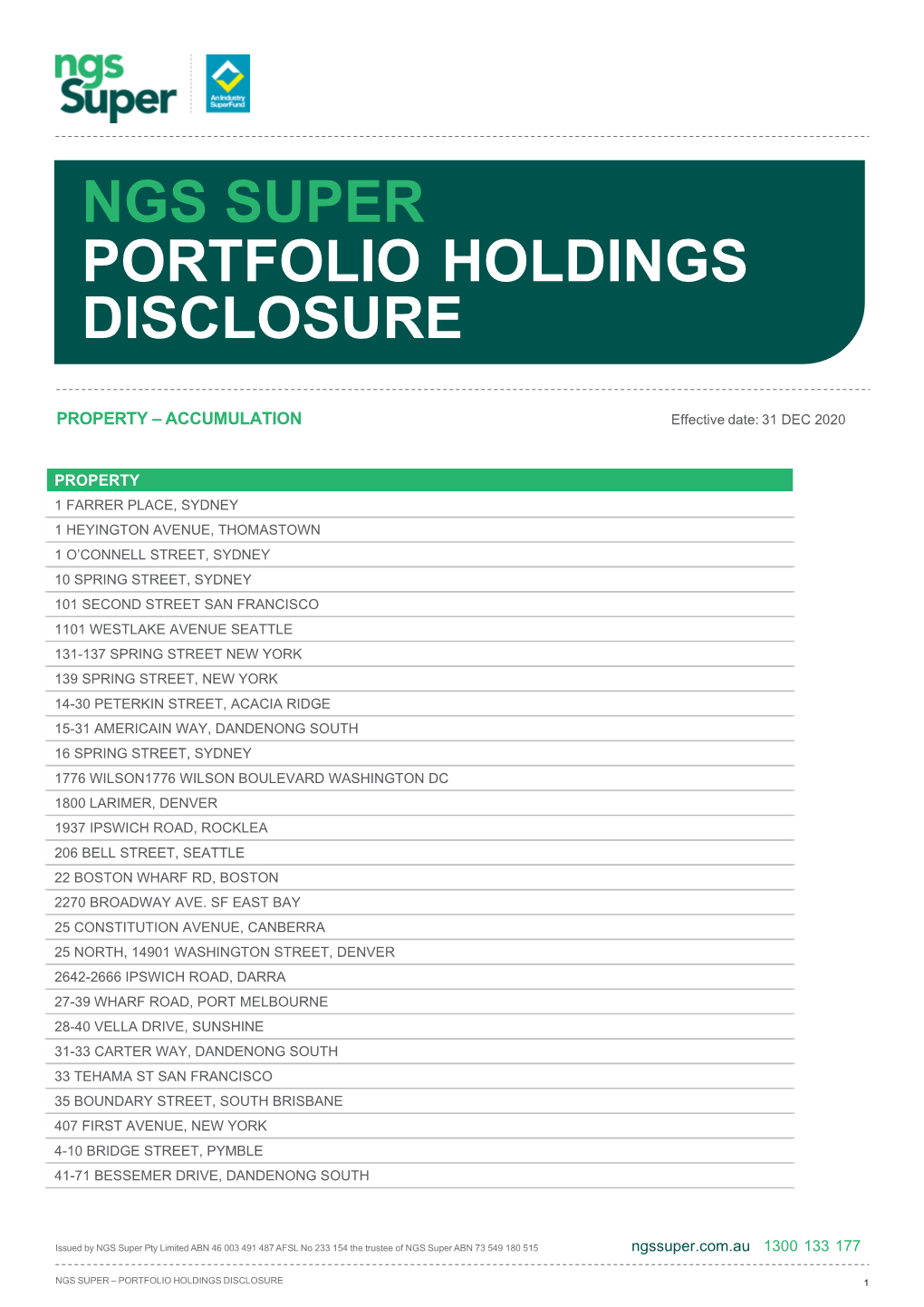 Ngs Super Portfolio Holdings Disclosure