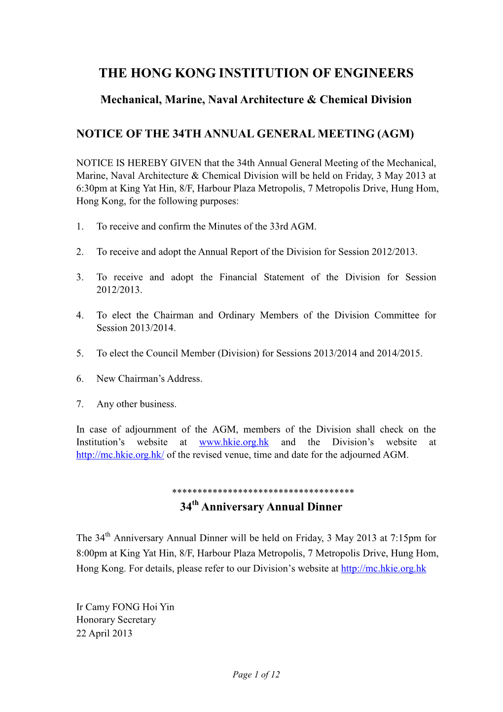 Notice of the Annual General Meeting