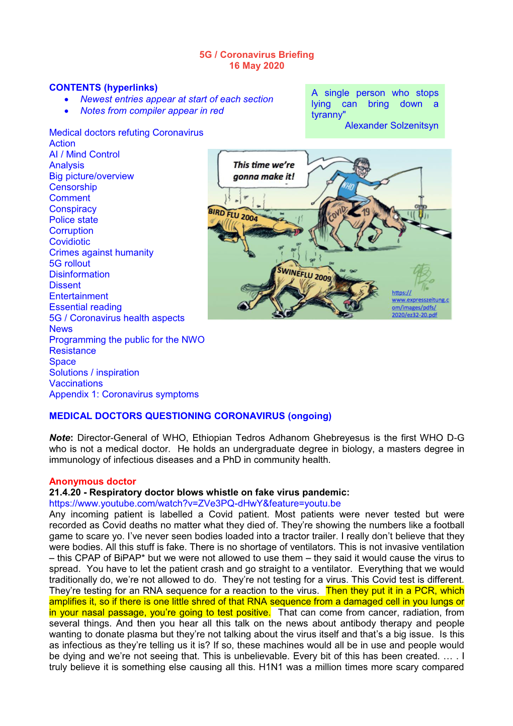 5G / Coronavirus Briefing 16 May 2020 CONTENTS (Hyperlinks)