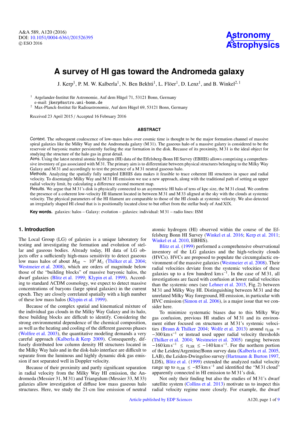 A Survey of HI Gas Toward the Andromeda Galaxy J