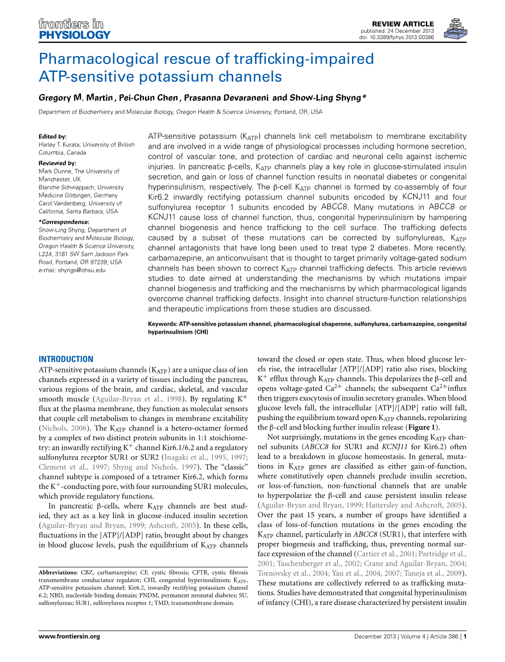 Pharmacological Rescue of Trafficking-Impaired ATP-Sensitive