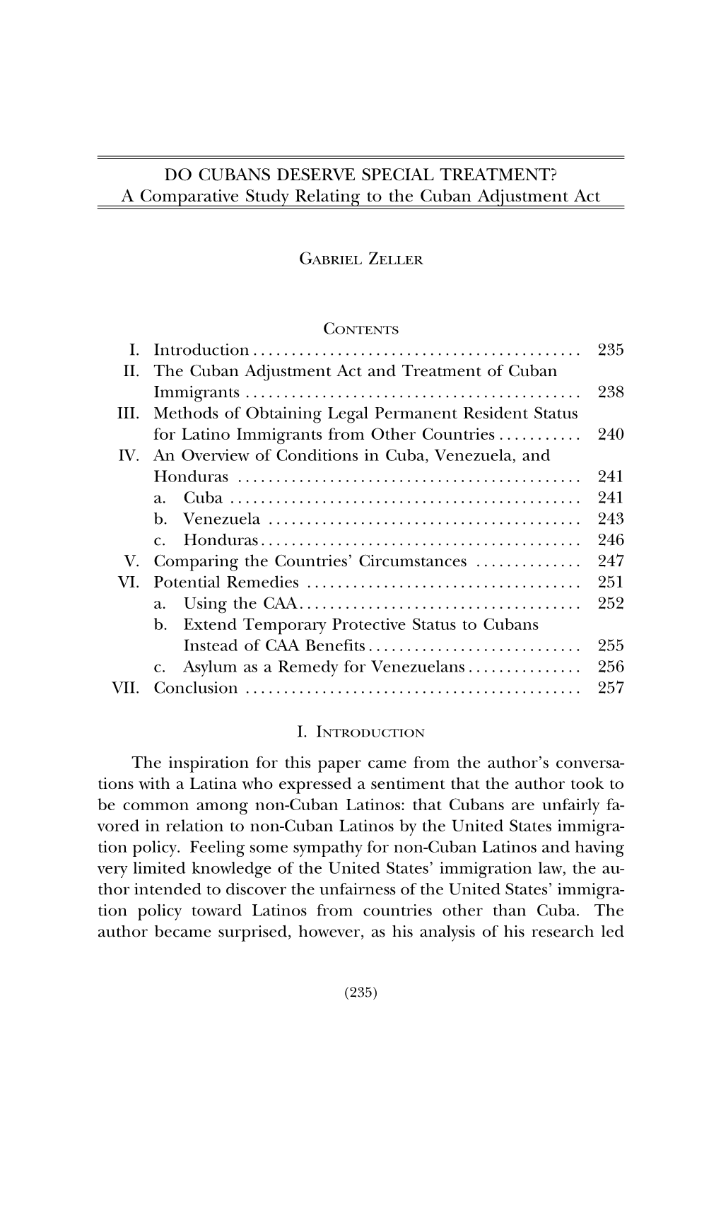 A Comparative Study Relating to the Cuban Adjustment Act