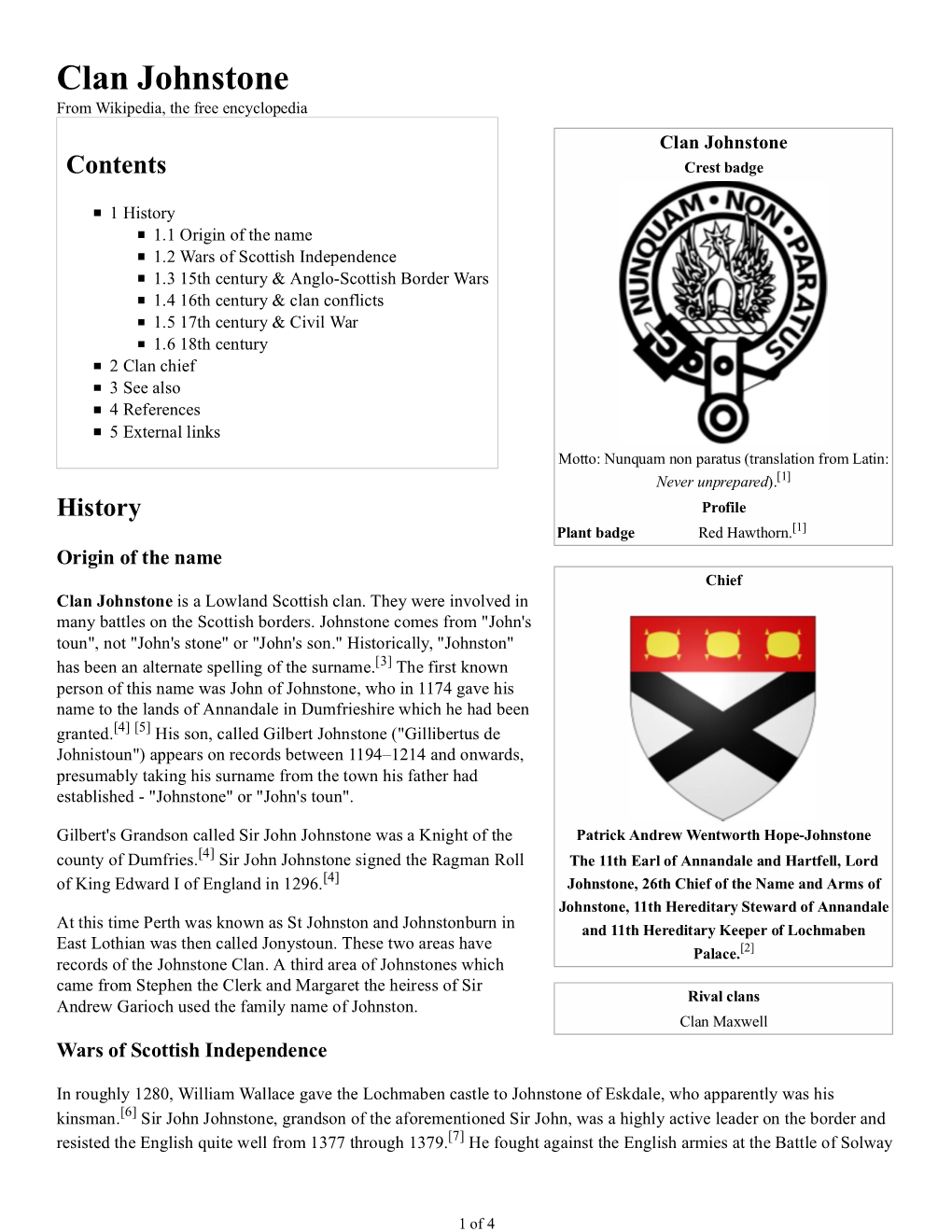 Clan Johnstone from Wikipedia, the Free Encyclopedia Clan Johnstone Contents Crest Badge