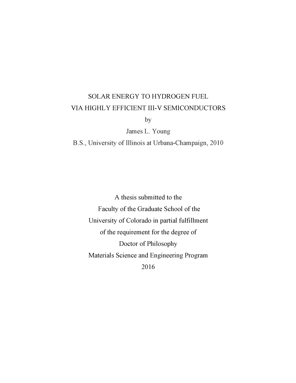 Solar Energy to Hydrogen Fuel Via Highly Efficient Iii-V Semiconductors